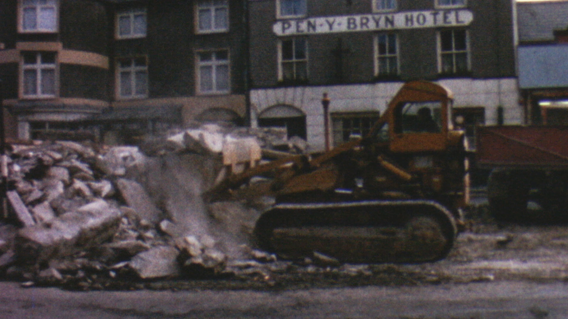 Death of a building: Llanrwst's Town Hall is shown (without sound) standing in 1963 and being demolished (with musical soundtrack) in 1964 at a cost of £650.